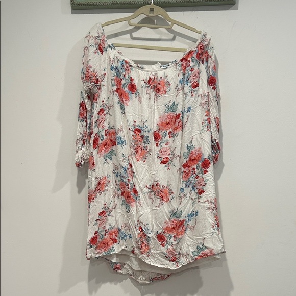Xhilaration Floral Women's XL off the shoulder romantic White and Red dress mini - Picture 5 of 5